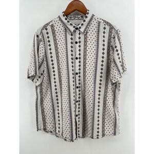 Vatpave Button Down Shirt Mens Large White Geometric Tribal Short Sleeve Cotton